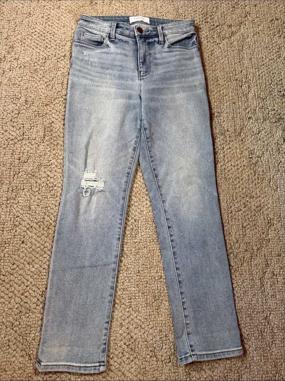 Evereve Light Blue Straight Leg Distressed Jeans